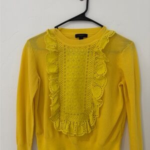 J.Crew Yellow Eyelet Lace Ruffle Bib Sweater XS